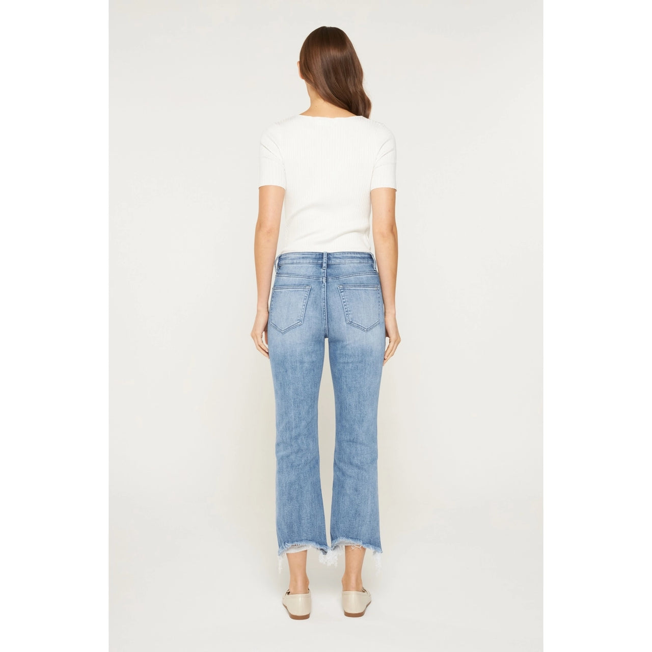 High Rise Cropped Jeans with Raw Hem