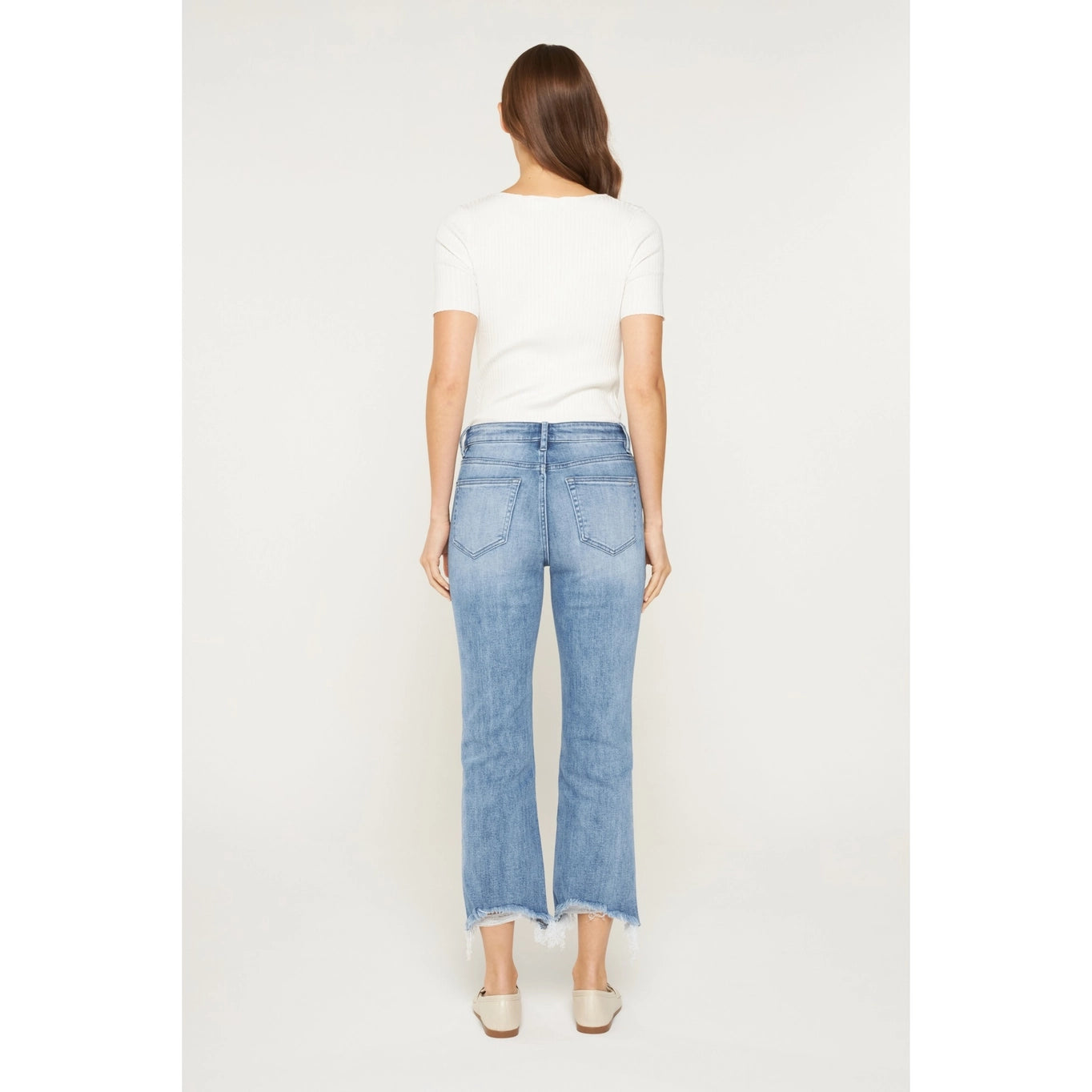 High Rise Cropped Jeans with Raw Hem