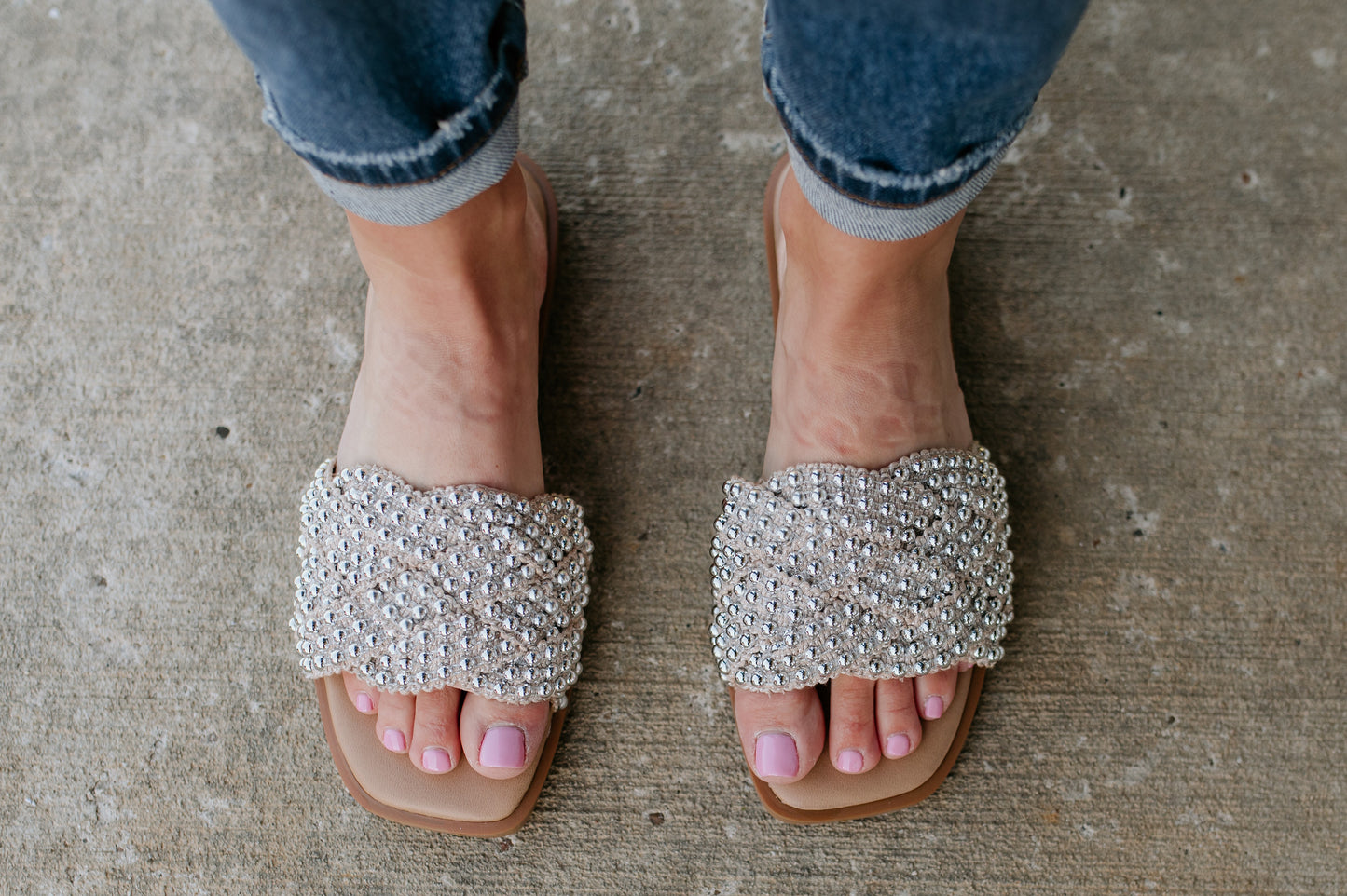 Silver Stud Knitted Strap Slide