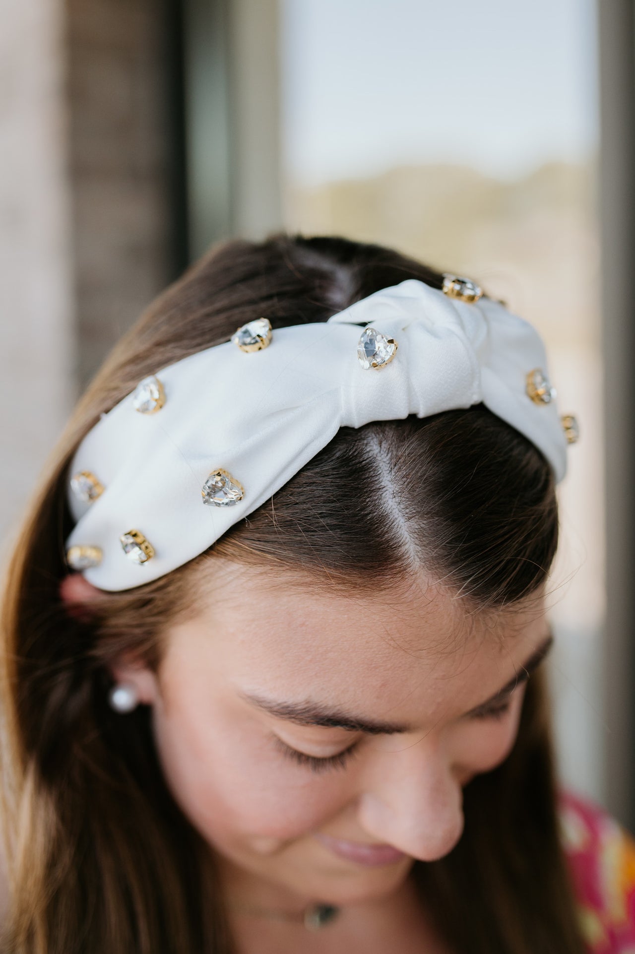 Rhinestone Headband - White Heart