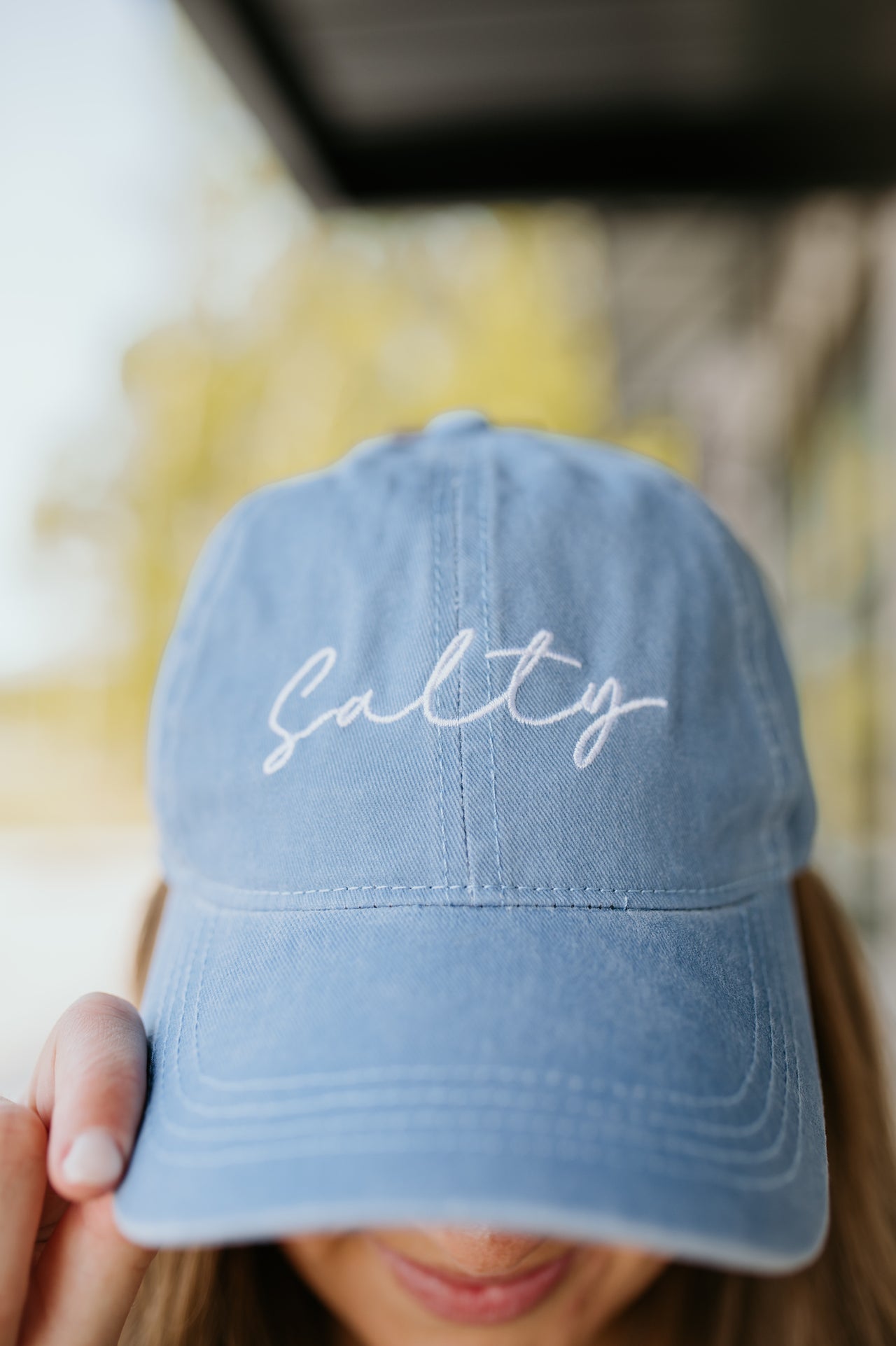 Salty Lettering Embroidery Baseball Cap DENIM BLUE