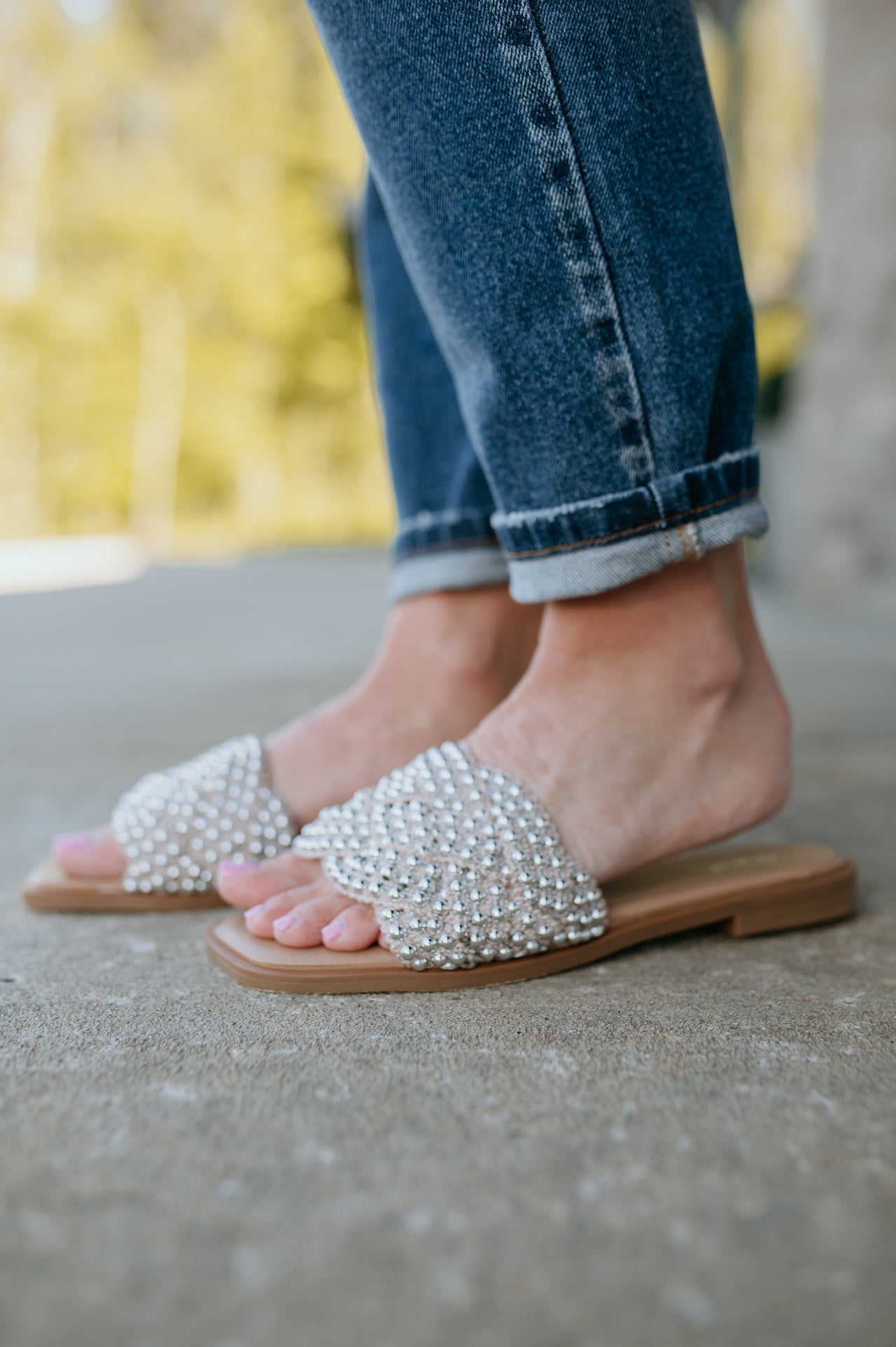 Silver Stud Knitted Strap Slide