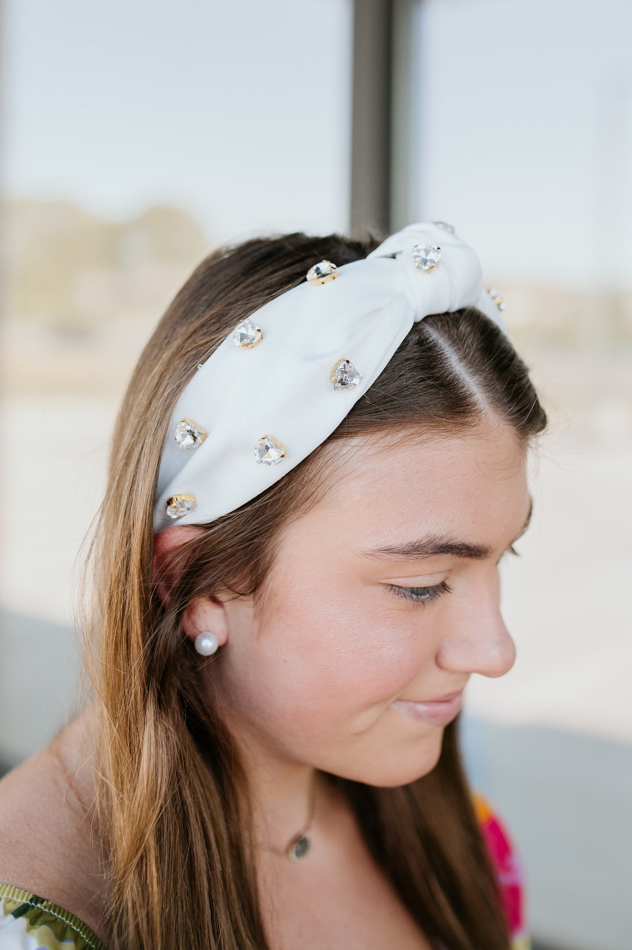 Rhinestone Headband - White Heart