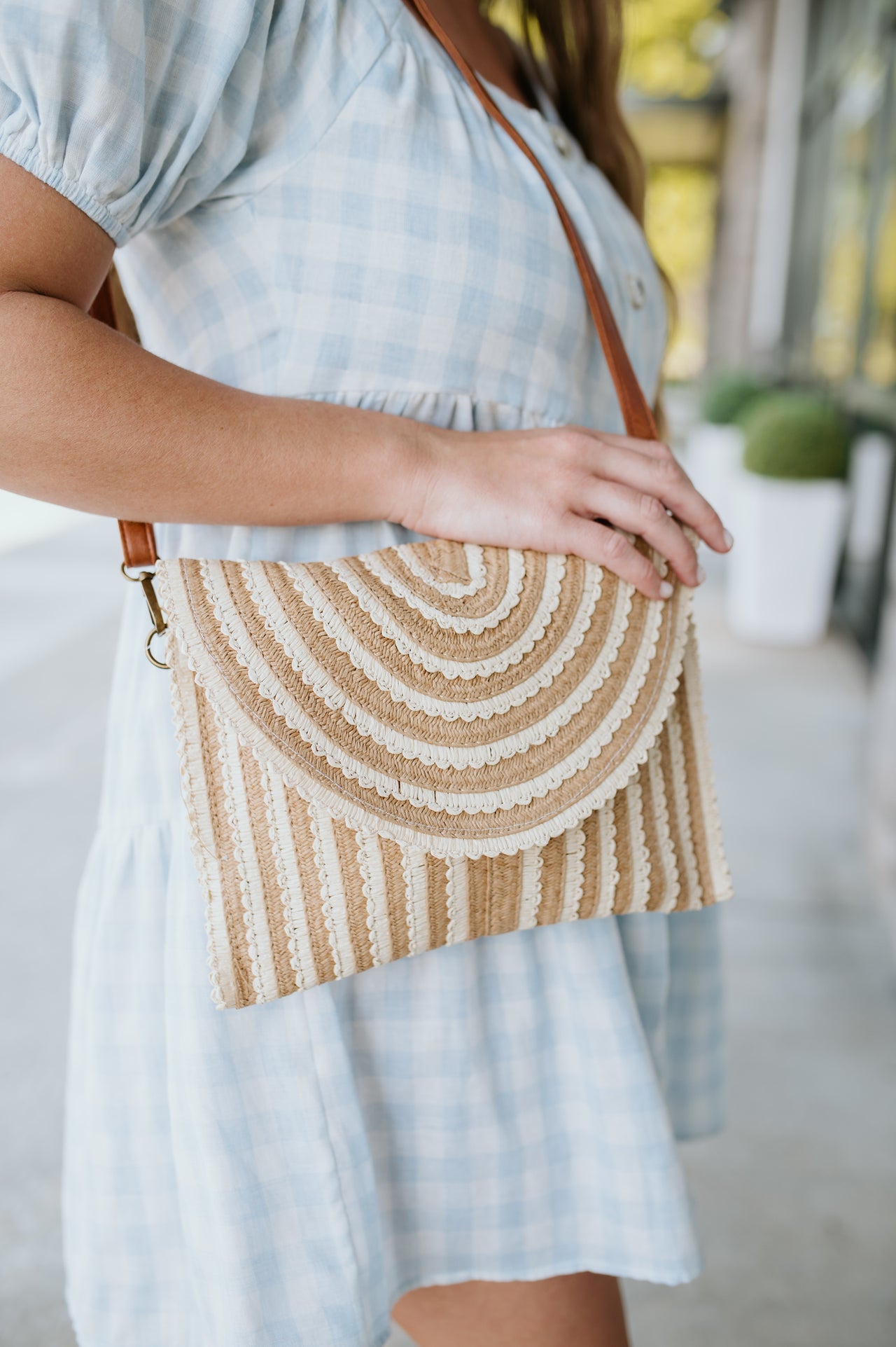 Laced Straw Clutch Crossbody Bag KHAKI