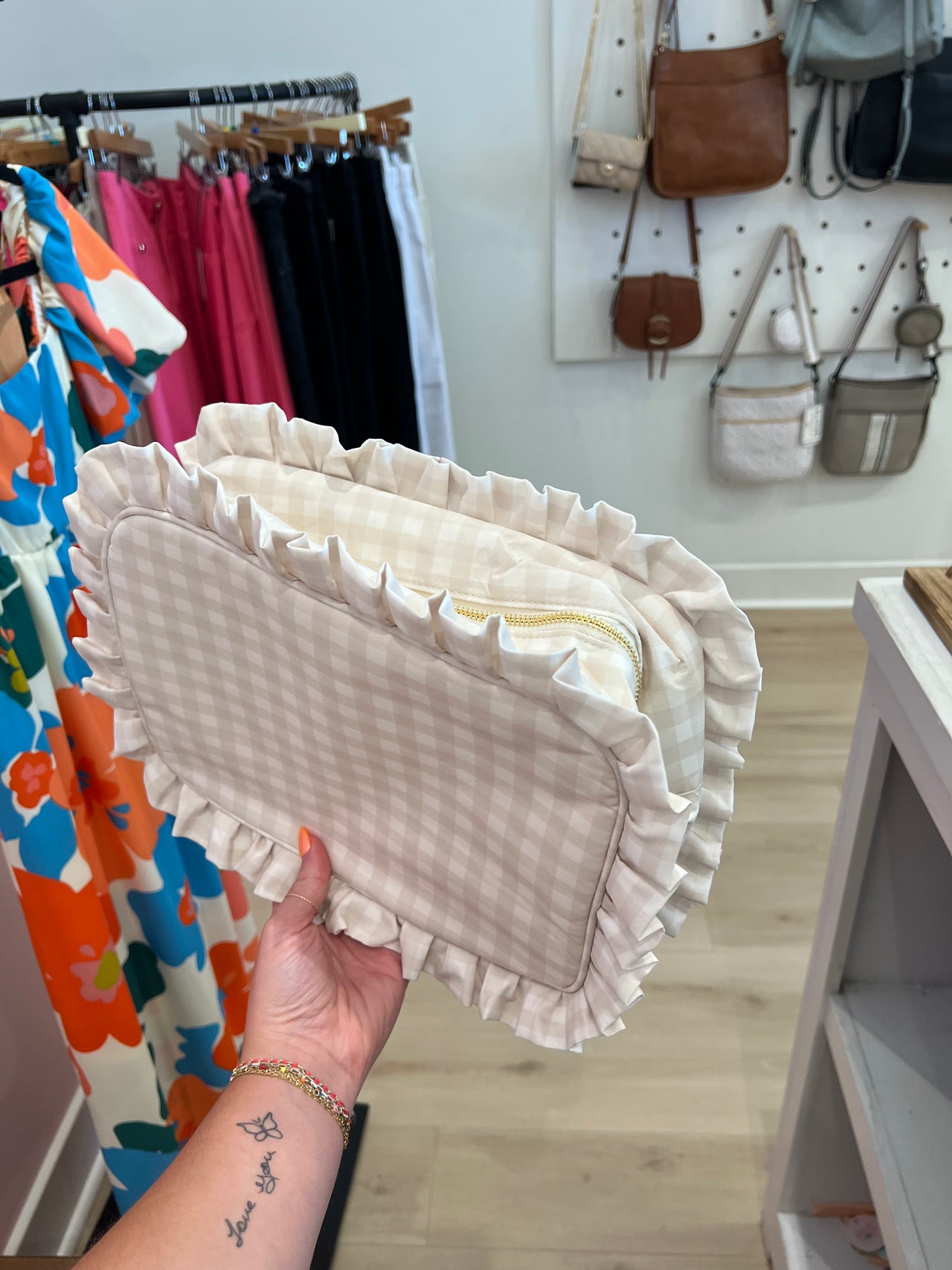 XL Gingham Ruffle Pouch