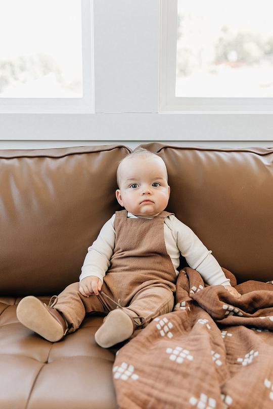 camel linen cotton overalls