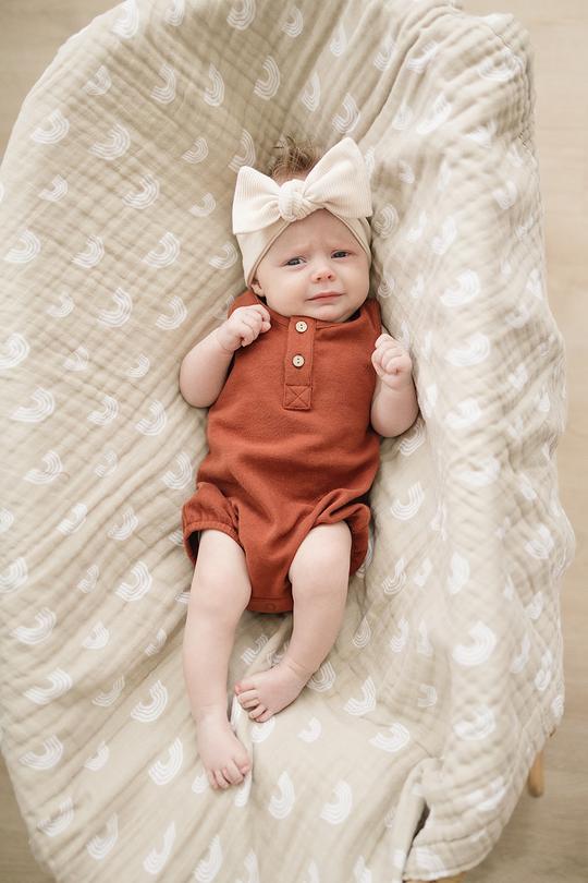 brick button bubble romper