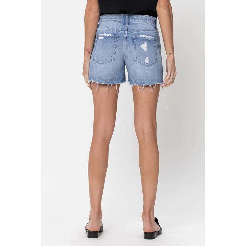 mid rise distressed raw hem shorts