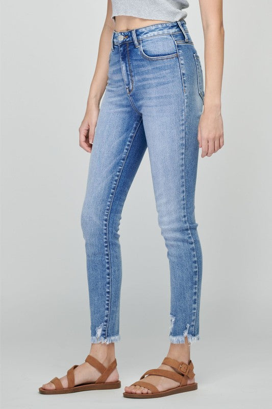 High Rise Ankle Skinny with Frayed Hem