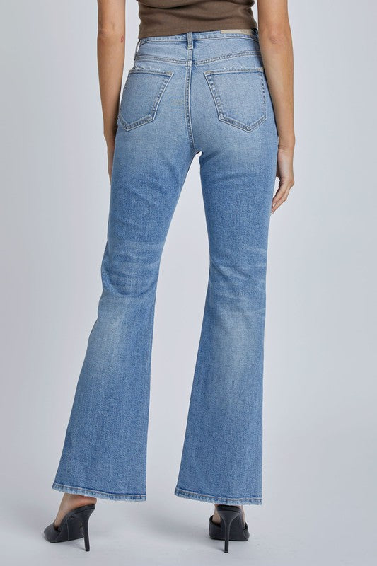 High Rise Bootcut Front Yoke Bottom Split Detail