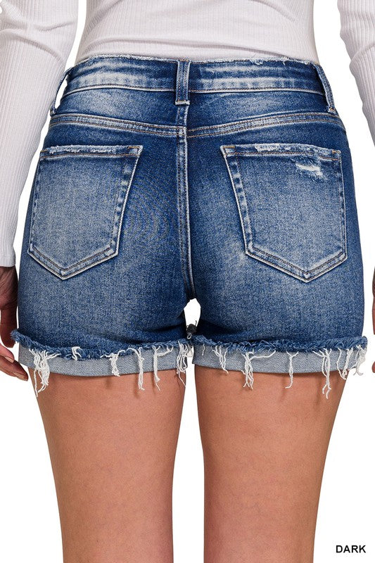 cuffed raw hem denim shorts