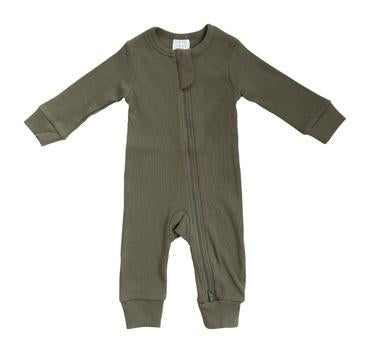 winter green organic cotton ribbed zipper footless one piece