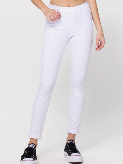 mid rise double rolled cuff pull on crop skinny