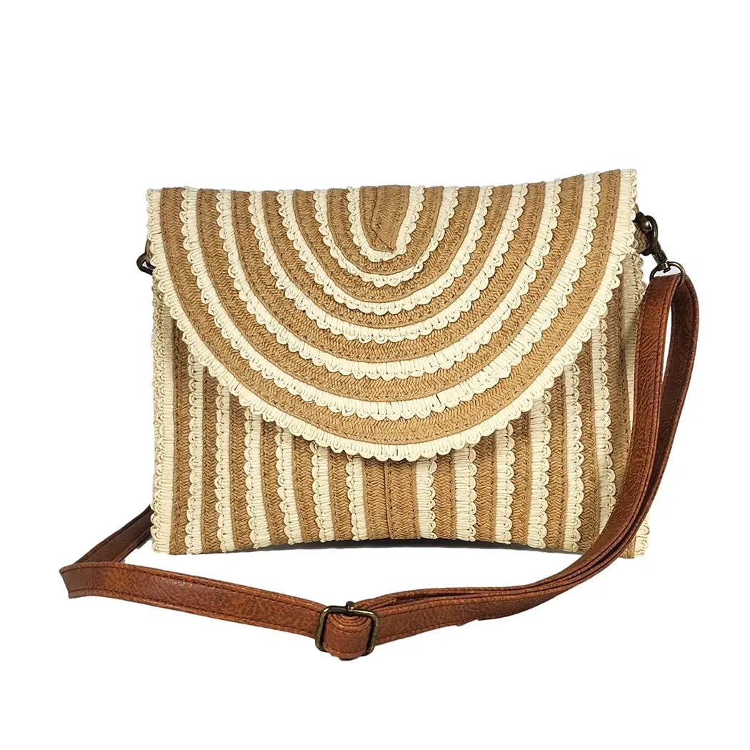 Laced Straw Clutch Crossbody Bag KHAKI