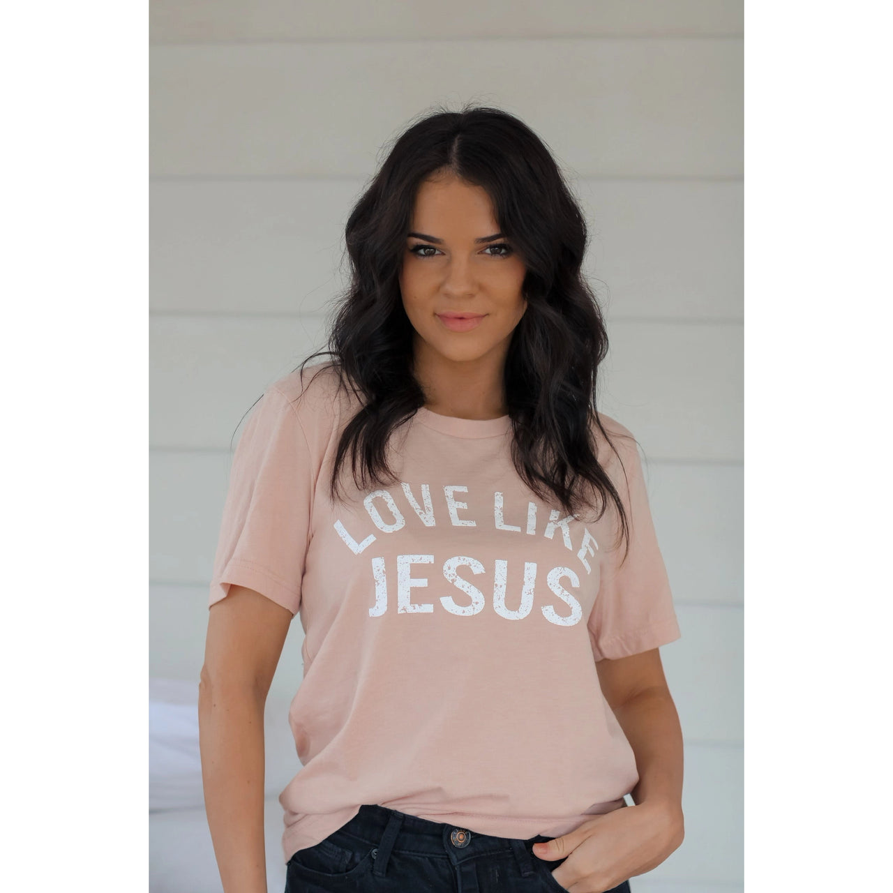 love like jesus peach tee
