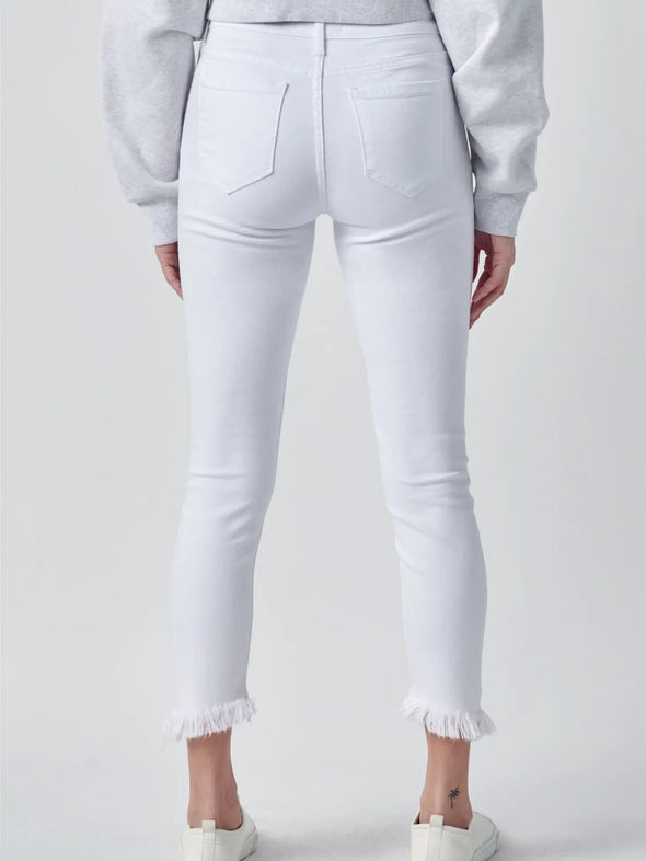 mid rise crop skinny with fray hem