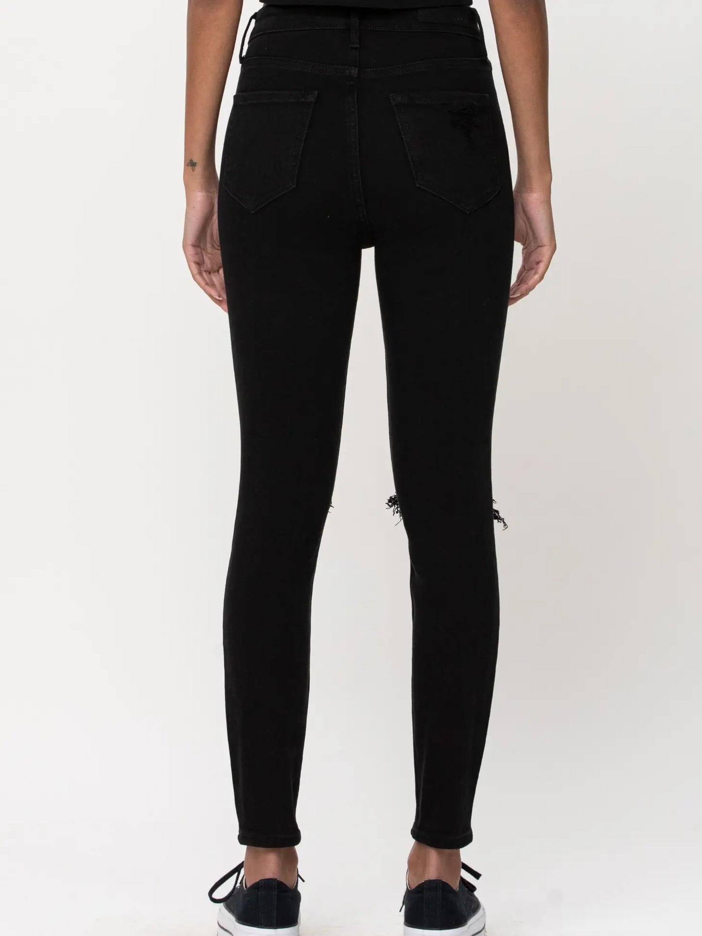 high rise distress ankle skinny