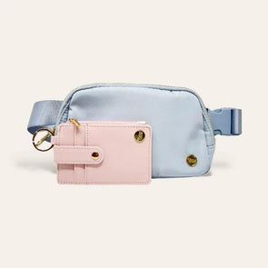 misty blue belt bag with wallet included the darling effect