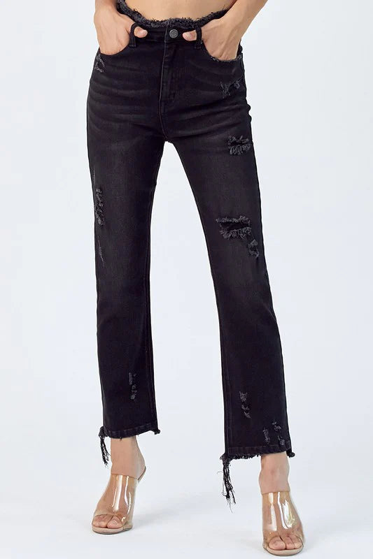 risen black high rise straight jean