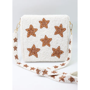 Rockstar Beaded Crossbody with Matching Strap WHITE