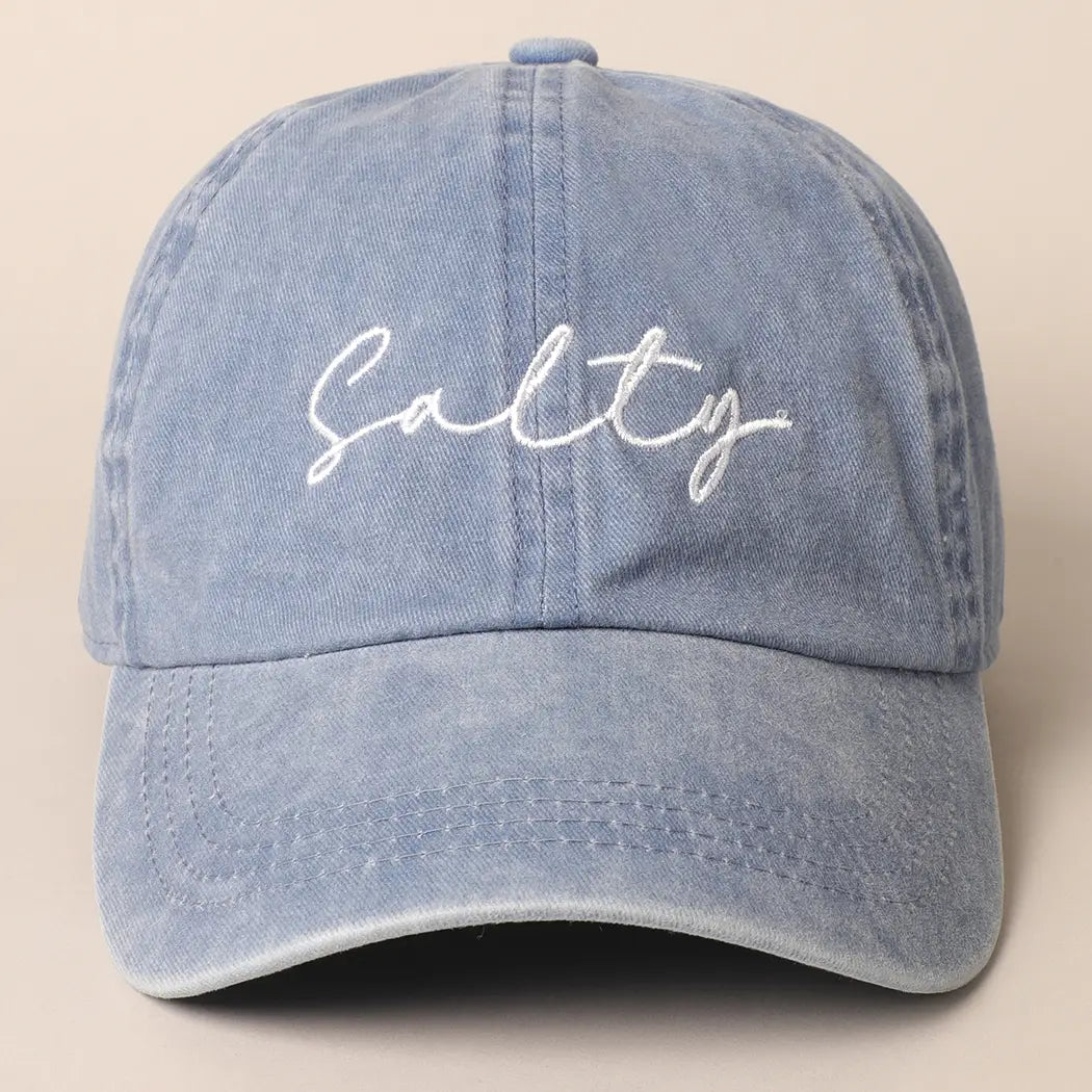 Salty Lettering Embroidery Baseball Cap DENIM BLUE