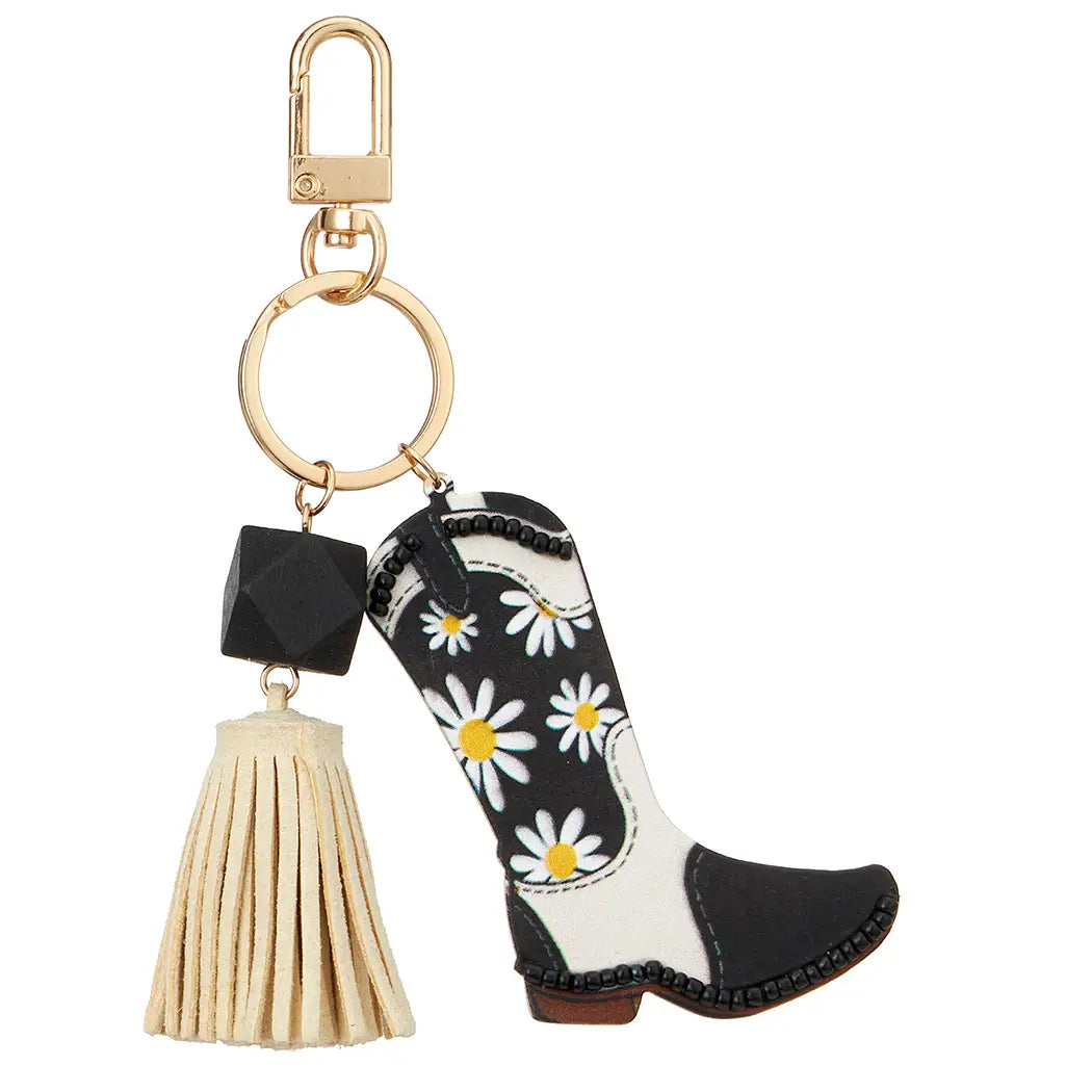 Cowboy Cowgirl Boot Keychain w/ Tassel BLK