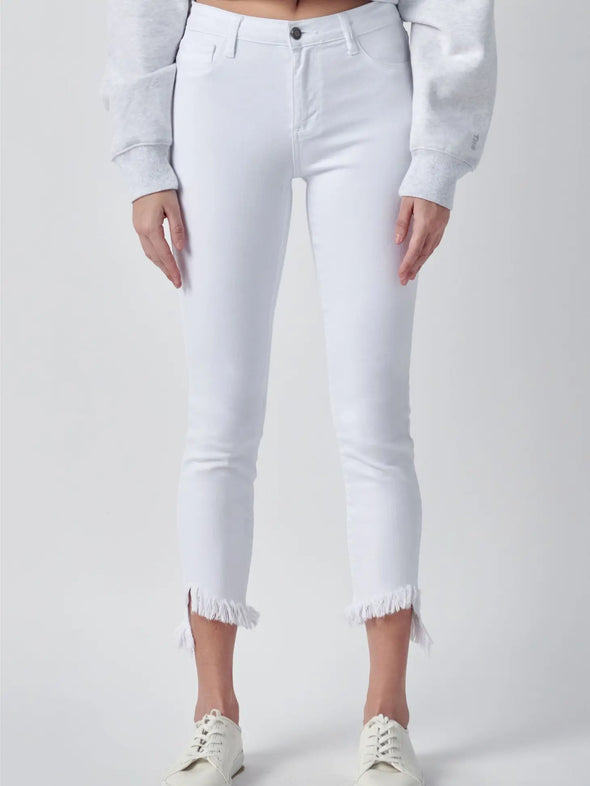 mid rise crop skinny with fray hem