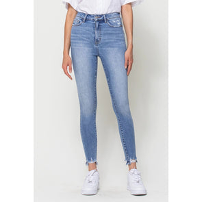 high rise frayed ankle skinny