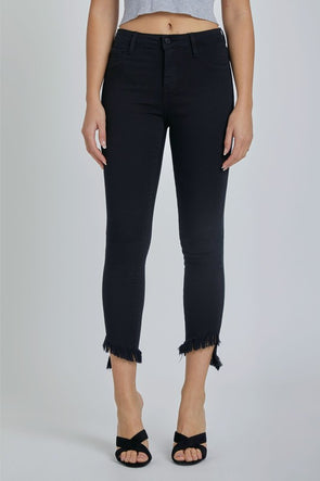 Mid Rise Black Crop Skinny with Fray Hem