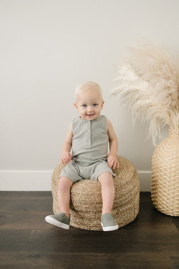 heather grey cotton short sleeve romper