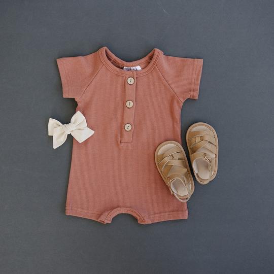 apricot summer cotton button romper