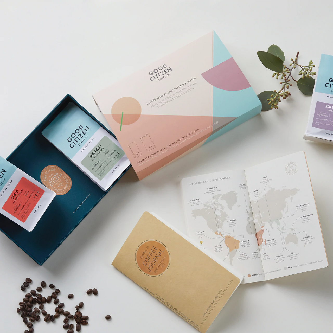 COFFEE SAMPLE + TASTING NOTES JOURNAL GIFT SET (3 3 OZ BAGS & JOURNAL)