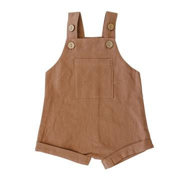 camel short linen overalls