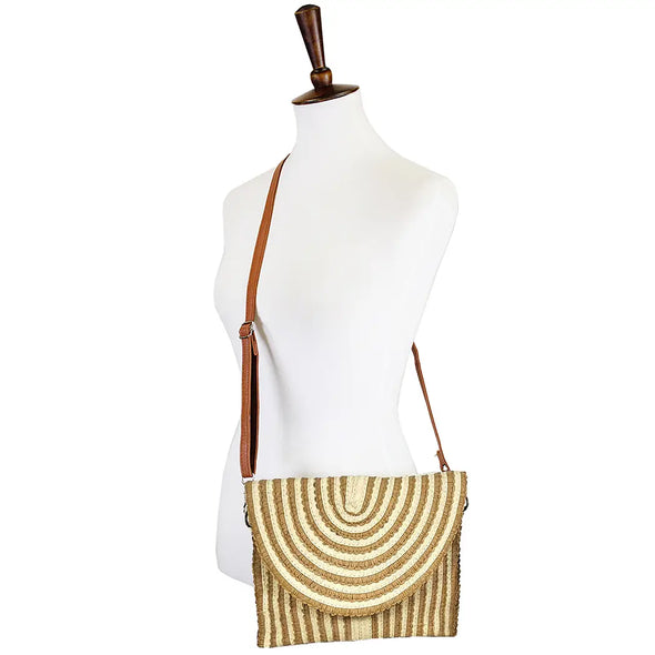 Laced Straw Clutch Crossbody Bag KHAKI