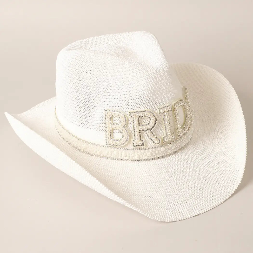 BRIDE Cowboy Hat with Pearl and Rhinestones