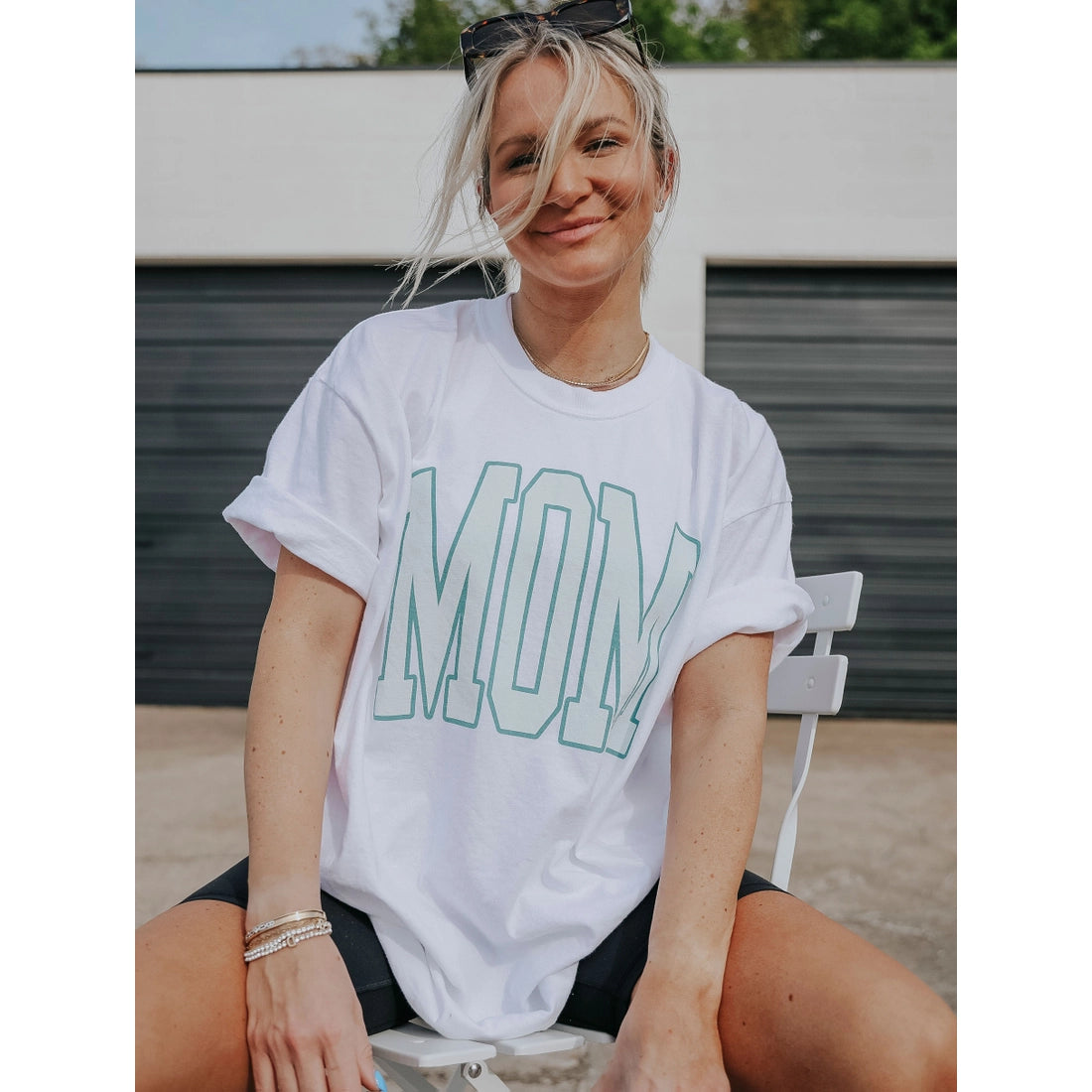 MOM blue block tee