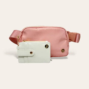 dusty blush belt bag with wallet included the darling effect