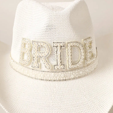 BRIDE Cowboy Hat with Pearl and Rhinestones