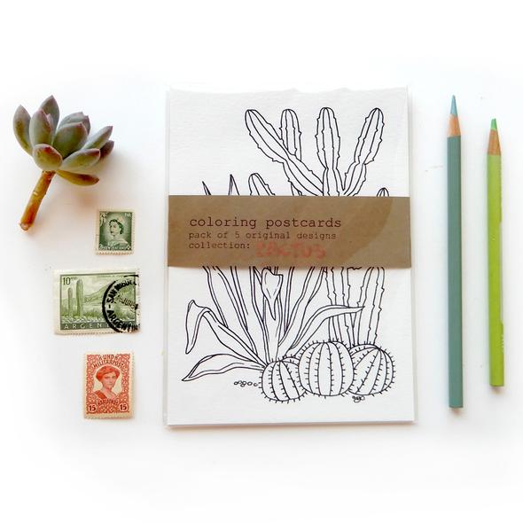 cactus coloring post cards