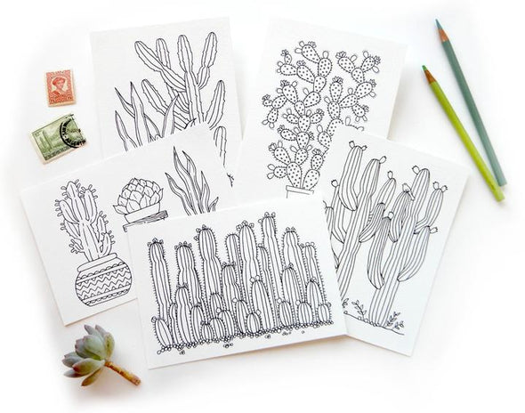 cactus coloring post cards