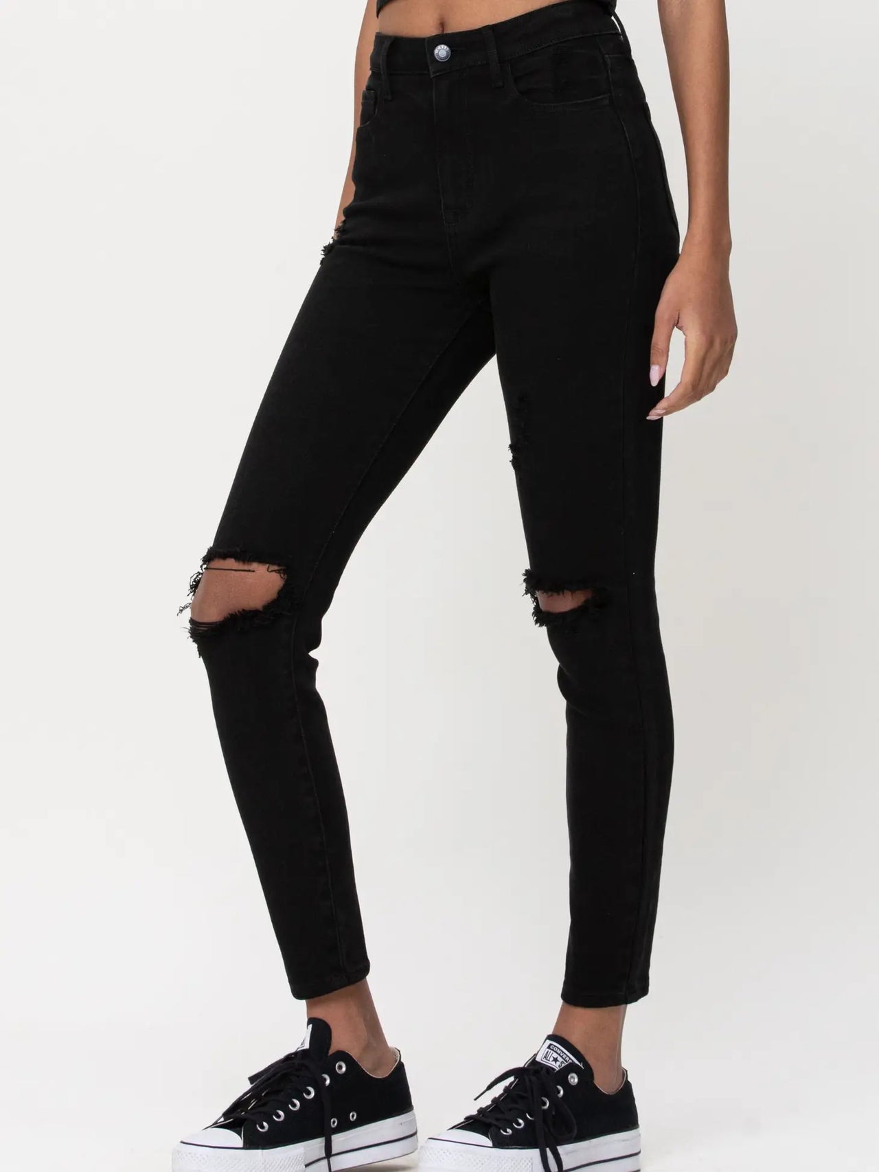 high rise distress ankle skinny