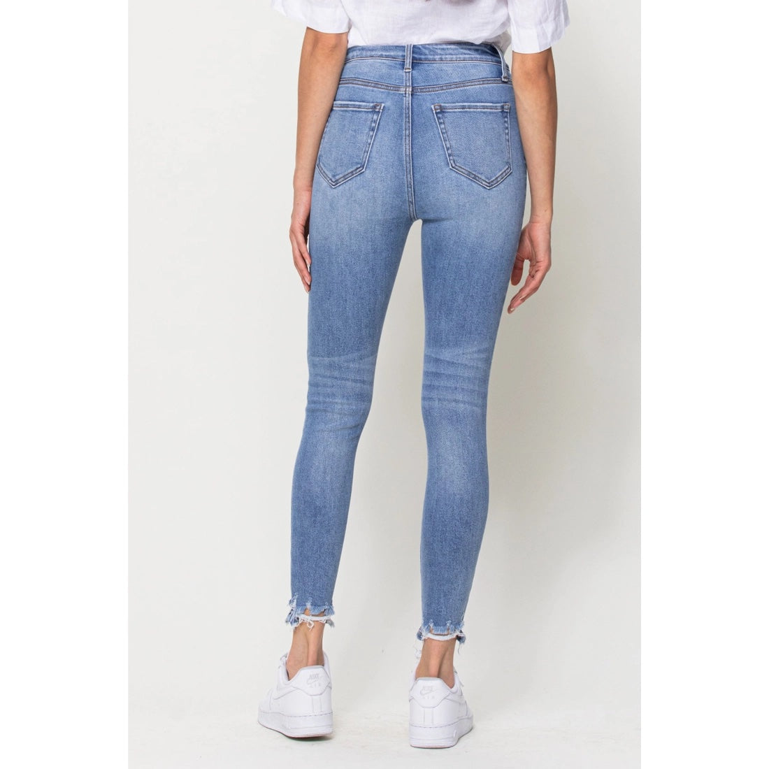 high rise frayed ankle skinny