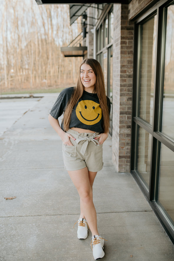 smiley face mineral washed tee