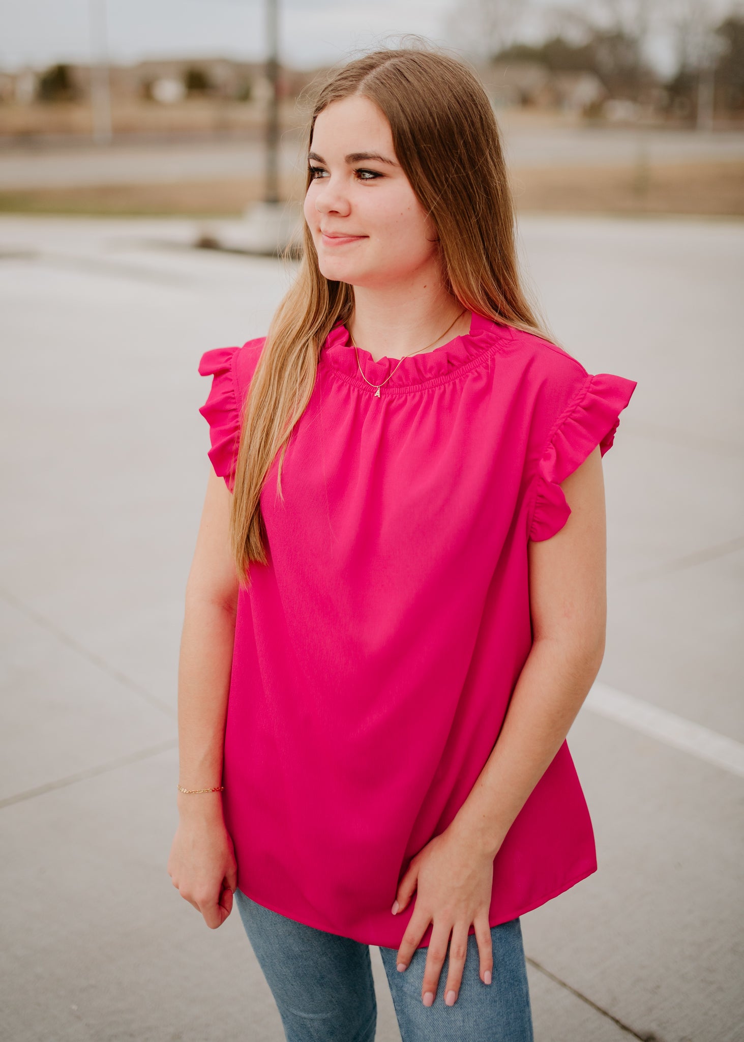 Ruffled Neckline and Sleeve Top