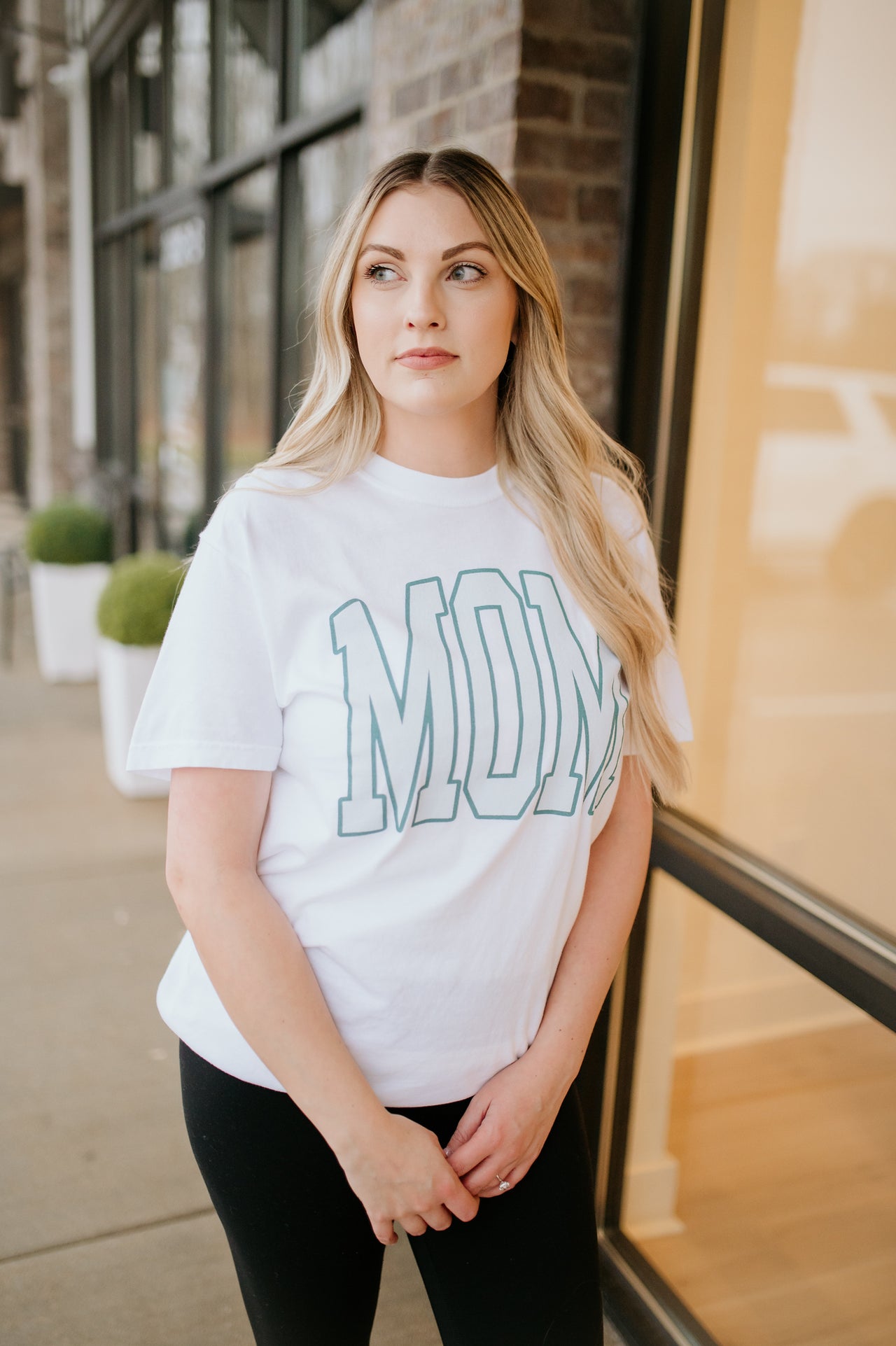 MOM blue block tee