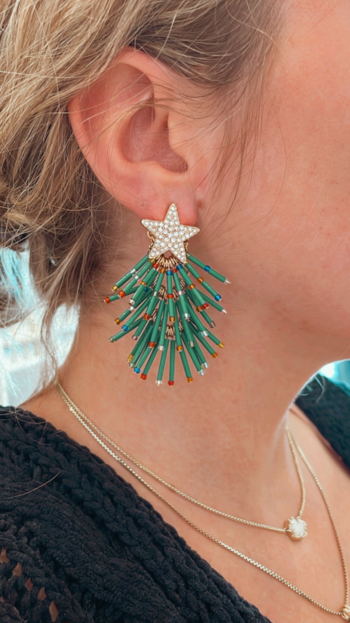 Noel Beaded Christmas Tree Earring GREEN