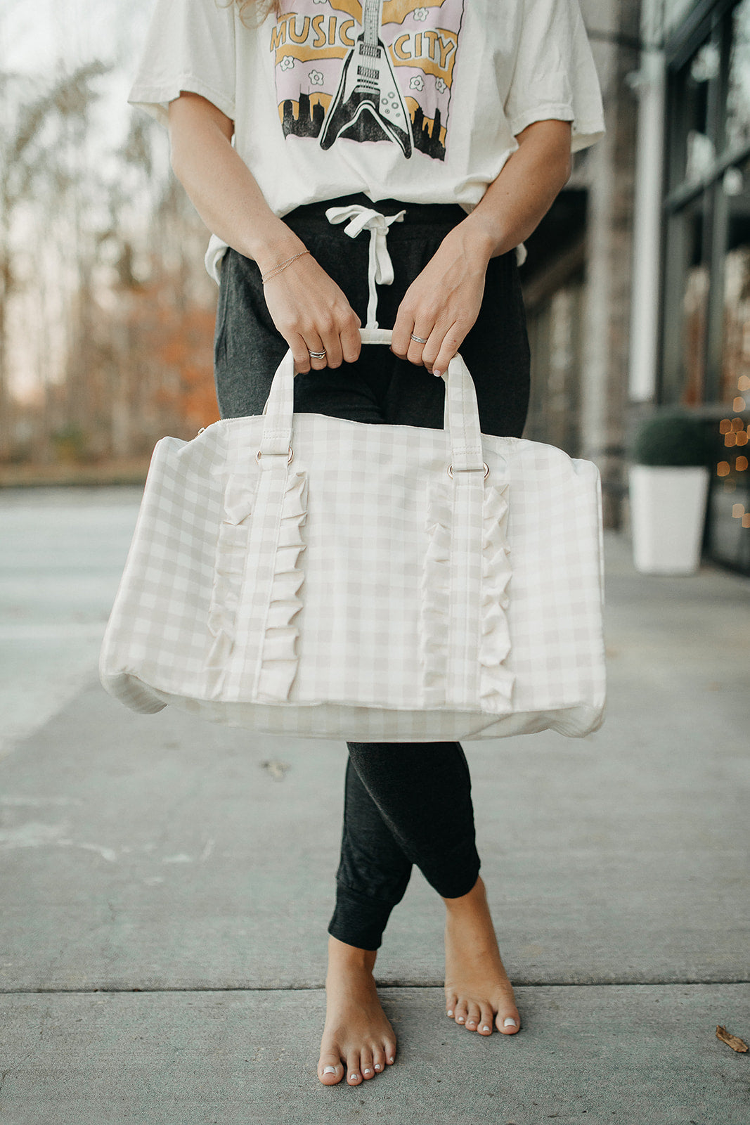 gingham duffel bag