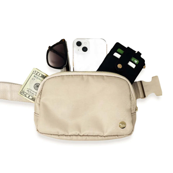 beige belt bag with wallet included the darling effect