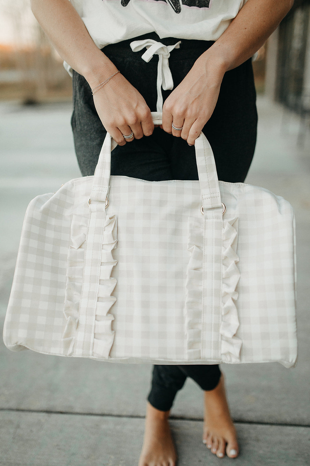 gingham duffel bag