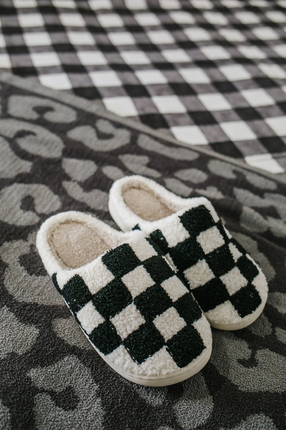 black checkered slippers